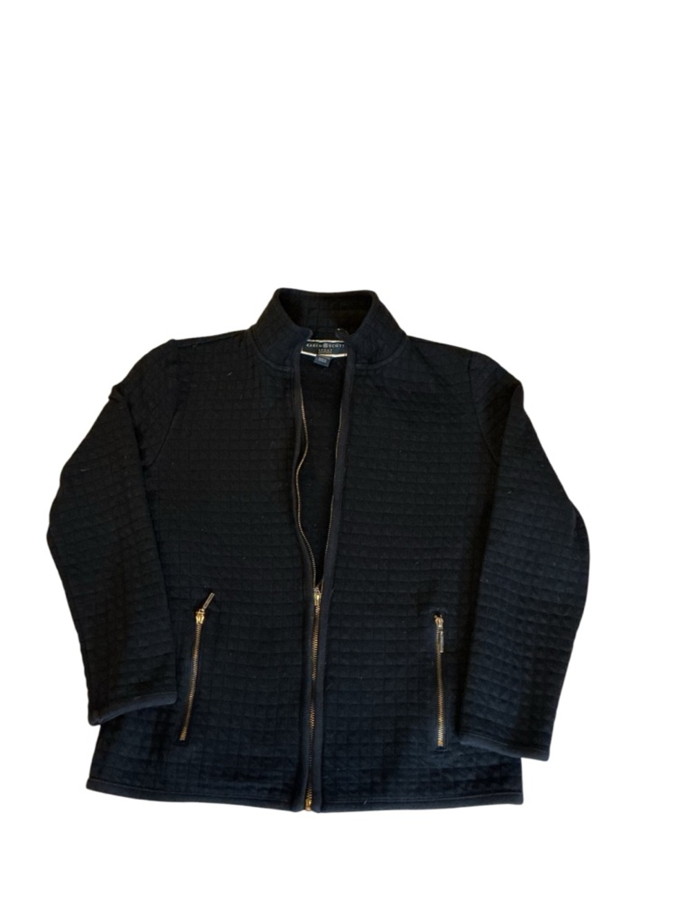 Karen Scott Black Quilted Zip Jacket with Gold Zippers